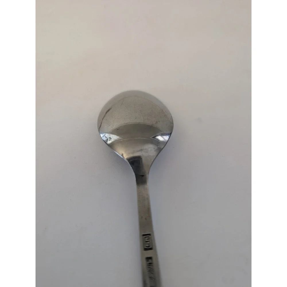 United Silver 2 Soup Spoons CASSANDRA Stainless MCM Floral Flower Japan Vintage